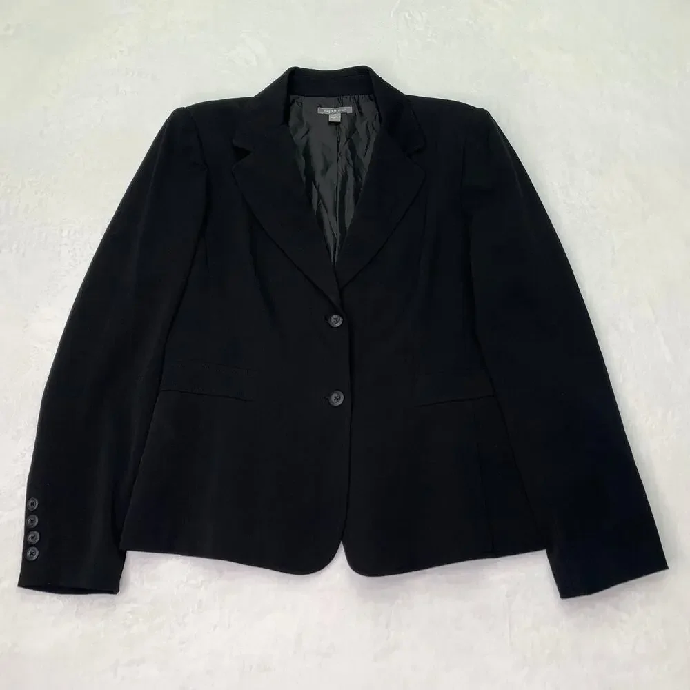 Apt 9 Womens 14 Stretch Black Blazer Button Front Basic Jacket Suit Work Coat